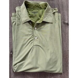 Straight Down Shirt Men's‎ XL Green White Striped YCC Logo Short Sleeve Polo